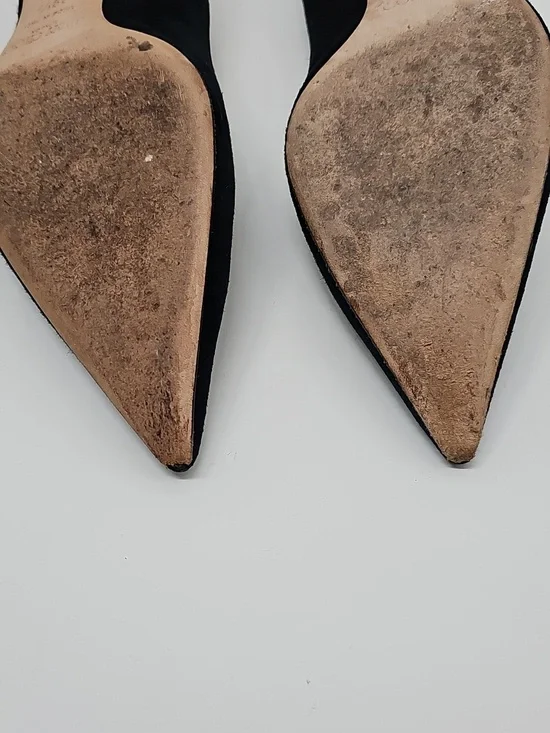 Jimmy Choo Amelia Black Suede Kitten Heels Pointed Toe Dainty Fem Made In Italy - Picture 9 of 12